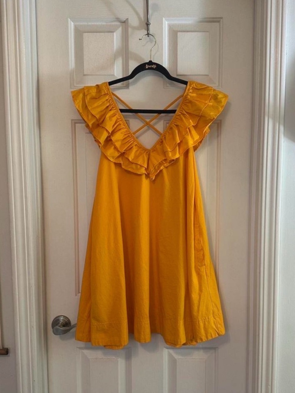NWOT Maeve Sunrise Ruffle V-Neck Mini Dress - Yellow L - Picture 6 of 13